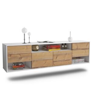 Lowboard Jersey City | hängend | Korpus Weiß | Front in Pinie Holz Optik | 180x49x35cm (BxHxT)