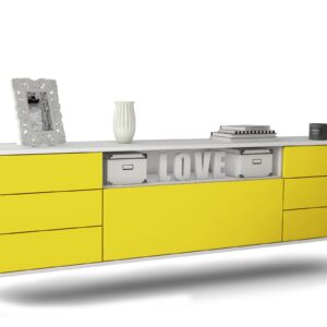 Lowboard New Orleans | hängend | Korpus Weiß | Front in Gelb | 180x49x35cm (BxHxT)