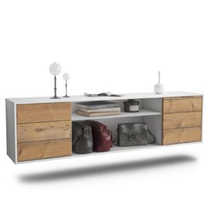 Lowboard Norfolk | hängend | Korpus Weiß | Front in Pinie Holz Optik | 180x49x35cm (BxHxT)