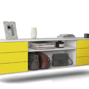 Lowboard Norfolk | hängend | Korpus Weiß | Front in Gelb | 180x49x35cm (BxHxT)