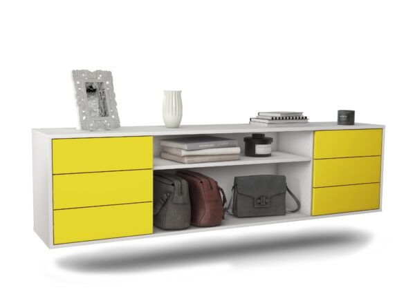 Lowboard Norfolk | hängend | Korpus Weiß | Front in Gelb | 180x49x35cm (BxHxT)