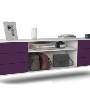 Lowboard Norfolk | hängend | Korpus Weiß | Front in Lila | 180x49x35cm (BxHxT)