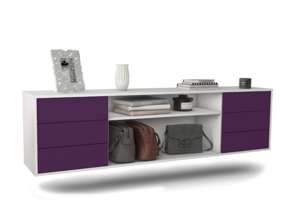 Lowboard Norfolk | hängend | Korpus Weiß | Front in Lila | 180x49x35cm (BxHxT)