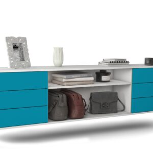 Lowboard Norfolk | hängend | Korpus Weiß | Front in Türkis | 180x49x35cm (BxHxT)
