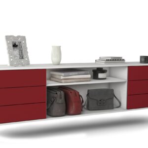 Lowboard Norfolk | hängend | Korpus Weiß | Front in Bordeaux | 180x49x35cm (BxHxT)