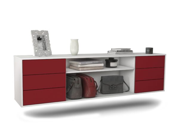 Lowboard Norfolk | hängend | Korpus Weiß | Front in Bordeaux | 180x49x35cm (BxHxT)