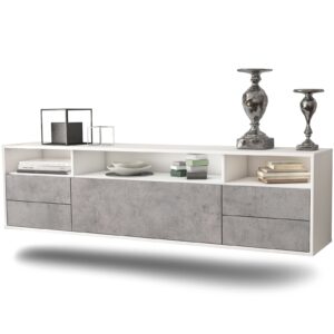 Lowboard Scottsdale | hängend | Korpus Weiß | Front in Beton Optik | 180x49x35cm (BxHxT)