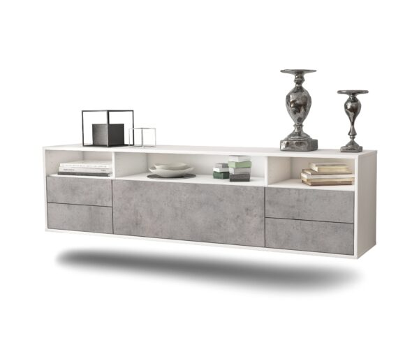Lowboard Scottsdale | hängend | Korpus Weiß | Front in Beton Optik | 180x49x35cm (BxHxT)