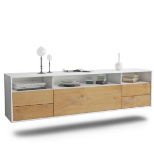 Lowboard Scottsdale | hängend | Korpus Weiß | Front in Eiche Holz Optik | 180x49x35cm (BxHxT)