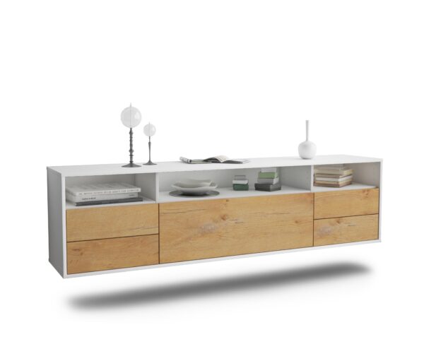 Lowboard Scottsdale | hängend | Korpus Weiß | Front in Eiche Holz Optik | 180x49x35cm (BxHxT)