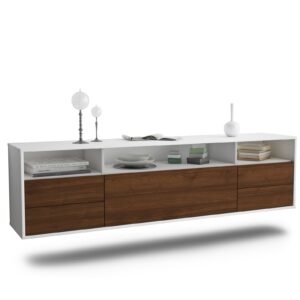 Lowboard Scottsdale | hängend | Korpus Weiß | Front in Walnuss Holz Optik | 180x49x35cm (BxHxT)