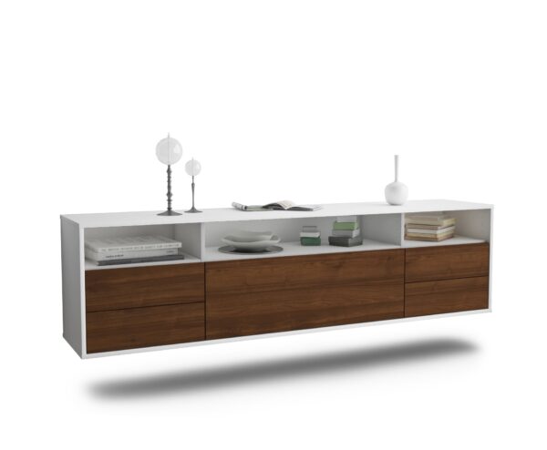 Lowboard Scottsdale | hängend | Korpus Weiß | Front in Walnuss Holz Optik | 180x49x35cm (BxHxT)