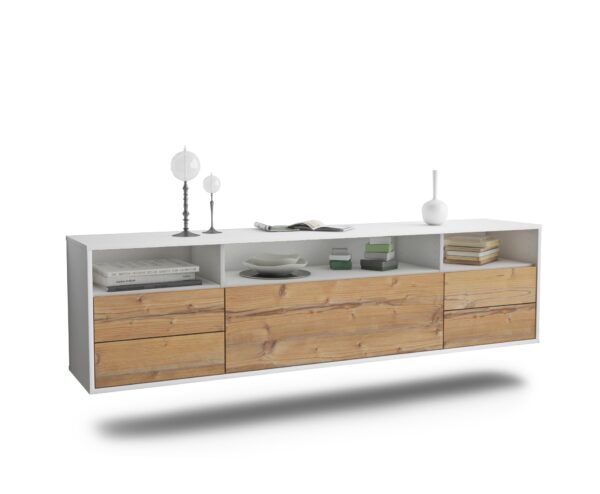 Lowboard Scottsdale | hängend | Korpus Weiß | Front in Pinie Holz Optik | 180x49x35cm (BxHxT)
