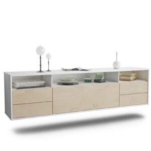 Lowboard Scottsdale | hängend | Korpus Weiß | Front in Zeder Holz Optik | 180x49x35cm (BxHxT)
