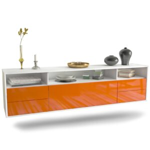 Lowboard Scottsdale | hängend | Korpus Weiß | Front in Hochglanz Orange | 180x49x35cm (BxHxT)