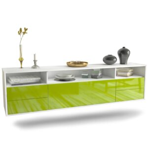 Lowboard Scottsdale | hängend | Korpus Weiß | Front in Hochglanz Grün | 180x49x35cm (BxHxT)