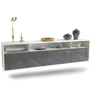 Lowboard Scottsdale | hängend | Korpus Weiß | Front in Hochglanz Grau | 180x49x35cm (BxHxT)