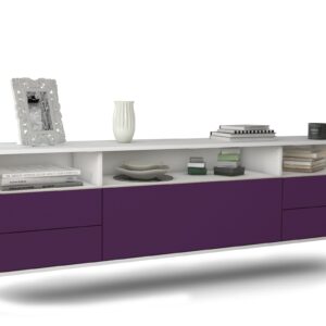 Lowboard Scottsdale | hängend | Korpus Weiß | Front in Lila | 180x49x35cm (BxHxT)