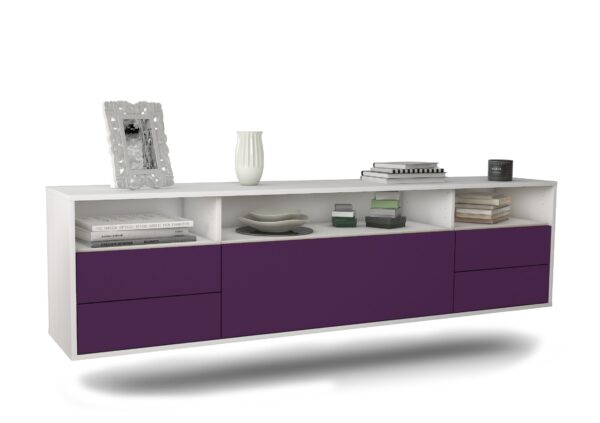 Lowboard Scottsdale | hängend | Korpus Weiß | Front in Lila | 180x49x35cm (BxHxT)