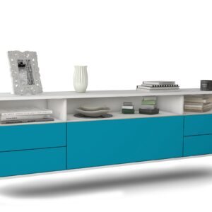 Lowboard Scottsdale | hängend | Korpus Weiß | Front in Türkis | 180x49x35cm (BxHxT)