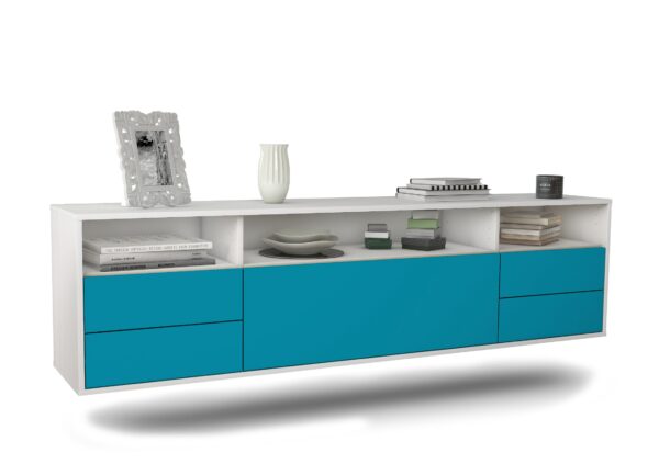 Lowboard Scottsdale | hängend | Korpus Weiß | Front in Türkis | 180x49x35cm (BxHxT)