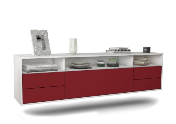 Lowboard Scottsdale | hängend | Korpus Weiß | Front in Bordeaux | 180x49x35cm (BxHxT)