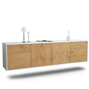 Lowboard Madison | hängend | Korpus Weiß | Front in Eiche Holz Optik | 180x49x35cm (BxHxT)