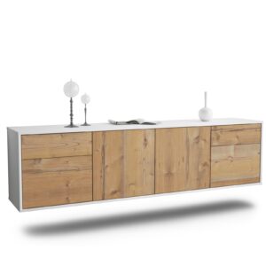 Lowboard Madison | hängend | Korpus Weiß | Front in Pinie Holz Optik | 180x49x35cm (BxHxT)