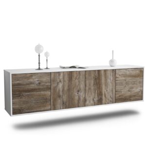 Lowboard Madison | hängend | Korpus Weiß | Front in Treibholz Holz Optik | 180x49x35cm (BxHxT)