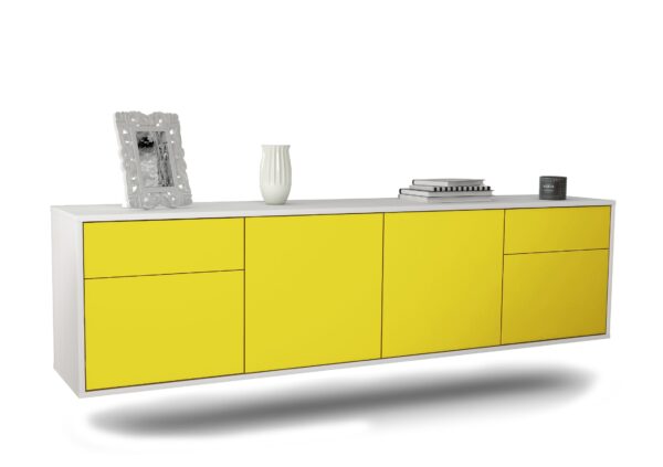 Lowboard Madison | hängend | Korpus Weiß | Front in Gelb | 180x49x35cm (BxHxT)