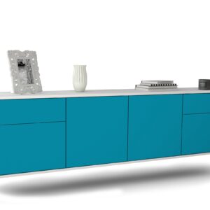 Lowboard Madison | hängend | Korpus Weiß | Front in Türkis | 180x49x35cm (BxHxT)