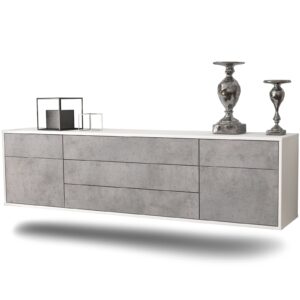 Lowboard Orlando | hängend | Korpus Weiß | Front in Beton Optik | 180x49x35cm (BxHxT)