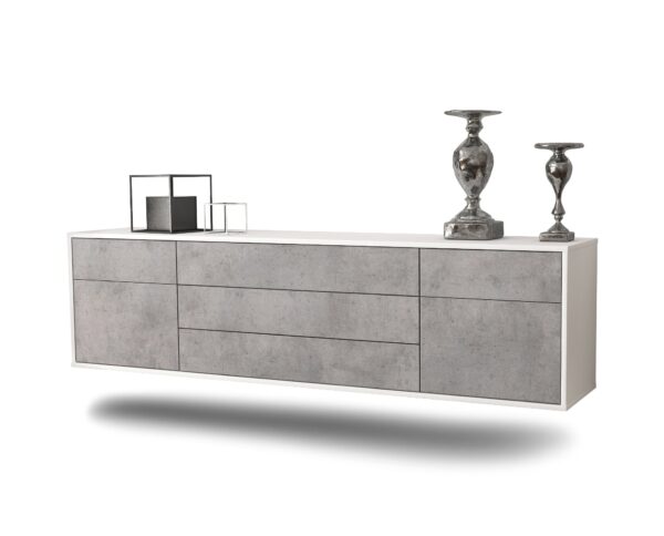 Lowboard Orlando | hängend | Korpus Weiß | Front in Beton Optik | 180x49x35cm (BxHxT)