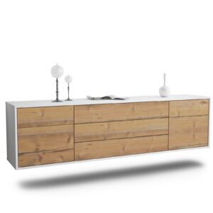 Lowboard Orlando | hängend | Korpus Weiß | Front in Pinie Holz Optik | 180x49x35cm (BxHxT)