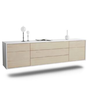 Lowboard Orlando | hängend | Korpus Weiß | Front in Zeder Holz Optik | 180x49x35cm (BxHxT)