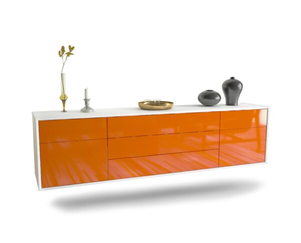 Lowboard Orlando | hängend | Korpus Weiß | Front in Hochglanz Orange | 180x49x35cm (BxHxT)