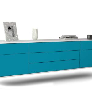 Lowboard Orlando | hängend | Korpus Weiß | Front in Türkis | 180x49x35cm (BxHxT)