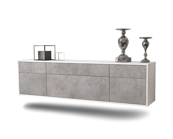 Lowboard Baton Rouge | hängend | Korpus Weiß | Front in Beton Optik | 180x49x35cm (BxHxT)