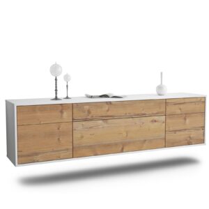 Lowboard Baton Rouge | hängend | Korpus Weiß | Front in Pinie Holz Optik | 180x49x35cm (BxHxT)