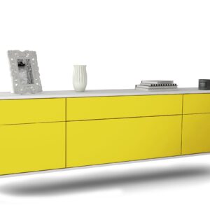 Lowboard Baton Rouge | hängend | Korpus Weiß | Front in Gelb | 180x49x35cm (BxHxT)