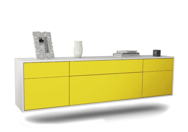 Lowboard Baton Rouge | hängend | Korpus Weiß | Front in Gelb | 180x49x35cm (BxHxT)