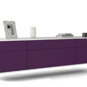 Lowboard Baton Rouge | hängend | Korpus Weiß | Front in Lila | 180x49x35cm (BxHxT)