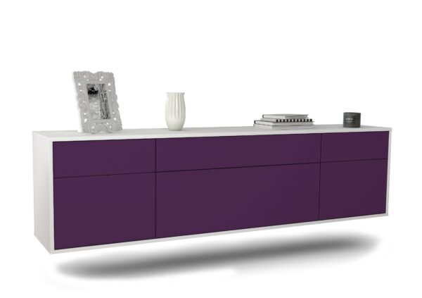 Lowboard Baton Rouge | hängend | Korpus Weiß | Front in Lila | 180x49x35cm (BxHxT)