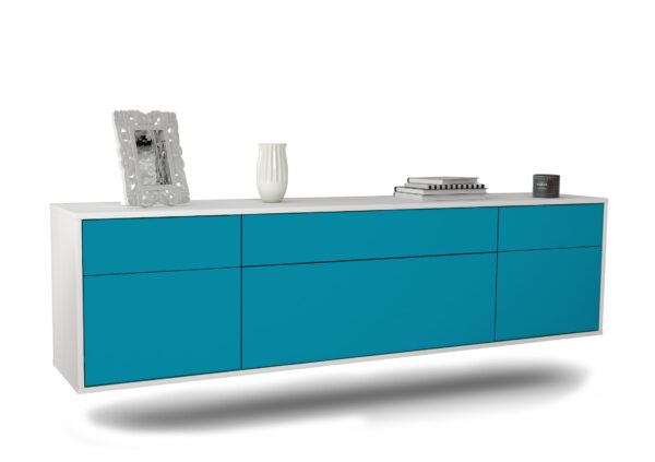 Lowboard Baton Rouge | hängend | Korpus Weiß | Front in Türkis | 180x49x35cm (BxHxT)