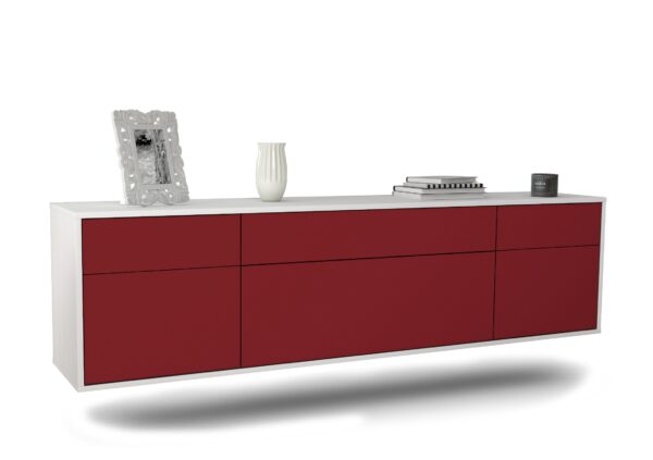 Lowboard Baton Rouge | hängend | Korpus Weiß | Front in Bordeaux | 180x49x35cm (BxHxT)