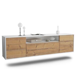 Lowboard Chesapeake | hängend | Korpus Weiß | Front in Pinie Holz Optik | 180x49x35cm (BxHxT)