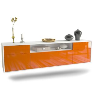 Lowboard Chesapeake | hängend | Korpus Weiß | Front in Hochglanz Orange | 180x49x35cm (BxHxT)