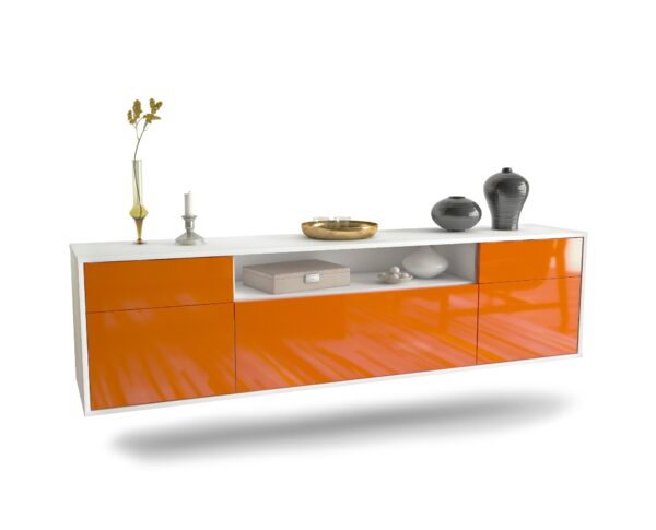Lowboard Chesapeake | hängend | Korpus Weiß | Front in Hochglanz Orange | 180x49x35cm (BxHxT)