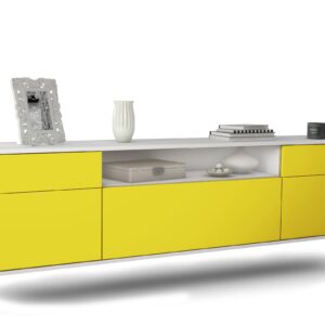 Lowboard Chesapeake | hängend | Korpus Weiß | Front in Gelb | 180x49x35cm (BxHxT)