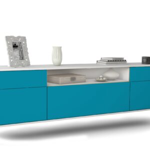 Lowboard Chesapeake | hängend | Korpus Weiß | Front in Türkis | 180x49x35cm (BxHxT)